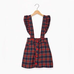 Vintage Plaid Suspender Skirt Romper Red Button Front Girls Size 4-5T Retro